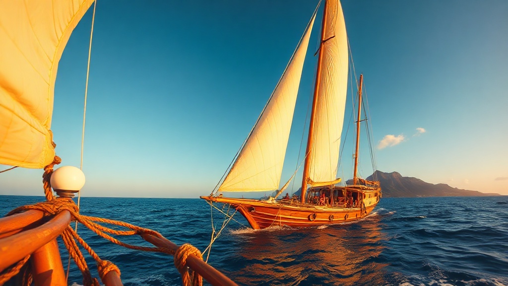 Phinisi schooner under sail crossing the Banda Sea on the old spice route toward Komodo